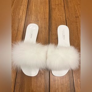 Fashion Nova Los Angeles White Furry Slippers